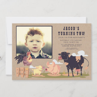 On the Farm Barnyard Kids Birthday Photo Invite