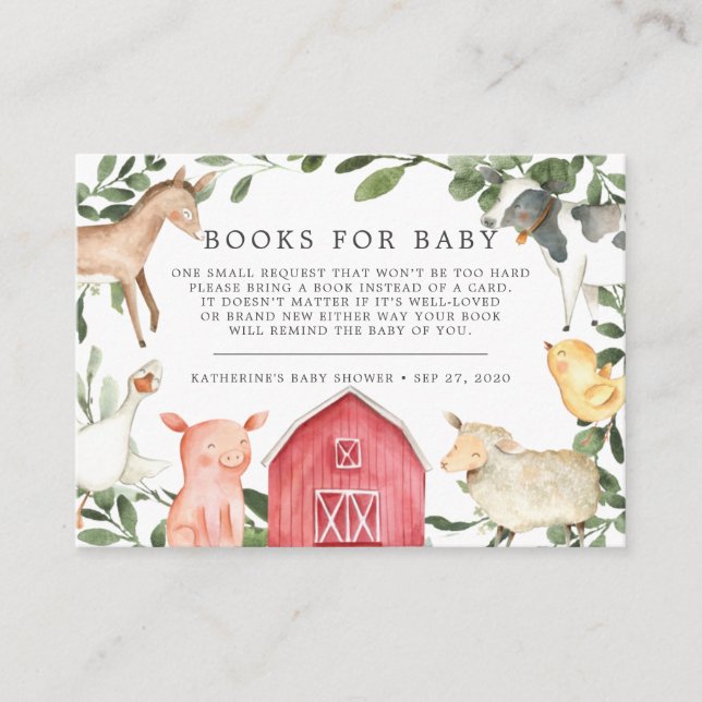 On The Farm Books For Baby Baby Shower Card (Front)