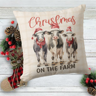 On The Farm Country Cows Christmas  Cushion