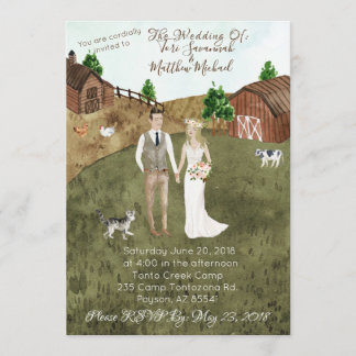 On The Farm Wedding Invitation - With Pet Cat
