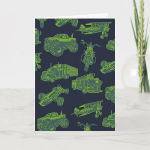 On the Go Blue & Green Moving Vehicles Cars Boys Card