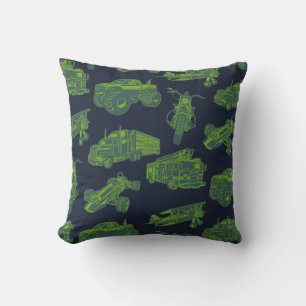 On the Go Blue & Green Moving Vehicles Cars Boys Cushion