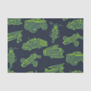 On the Go Blue & Green Moving Vehicles Cars Boys Tissue Paper