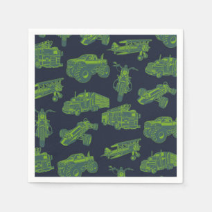 On the Go Blue & Green Moving Vehicles Cars Party Napkin