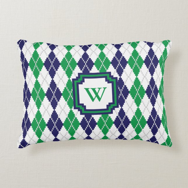 On the Green Argyle Accent Pillow (Front)