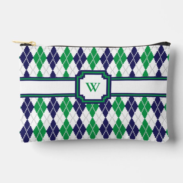 On the Green Argyle Accessory Pouch (Front)