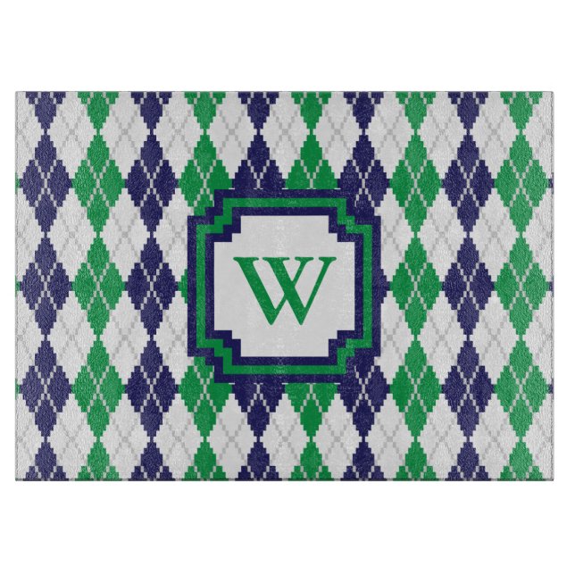 On the Green Argyle Glass Cutting Board (Front)