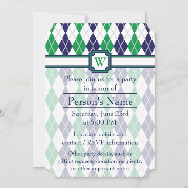 On the Green Argyle Party Invitation (Front)