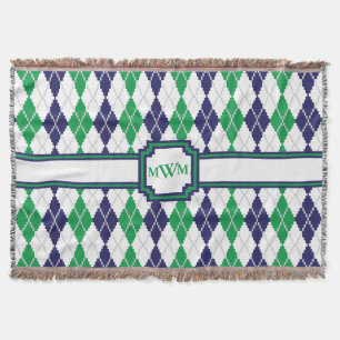 On the Green Argyle Throw Blanket
