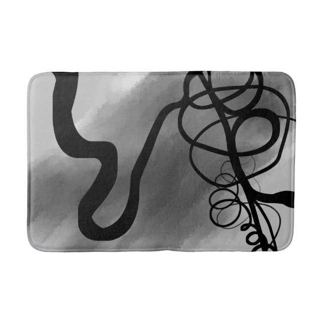 On the Grid: Abstract Grey, Black & White Bath Mat (Front)