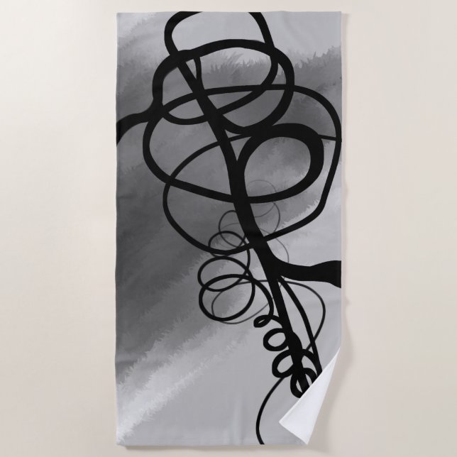 On the Grid: Abstract Grey, Black & White Beach Towel (Front)
