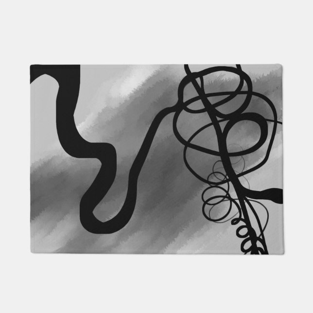 On the Grid: Abstract Grey, Black & White Doormat (Front)