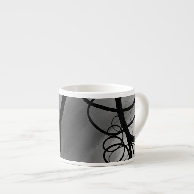 On the Grid: Abstract Grey, Black & White Espresso Cup (Front Right)