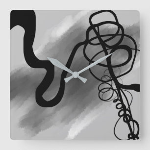 On the Grid: Abstract Grey, Black & White Square Wall Clock