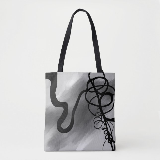 On the Grid: Abstract Grey, Black & White Tote Bag (Front)