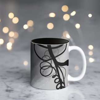 On the Grid: Abstract Grey, Black & White Two-Tone Coffee Mug