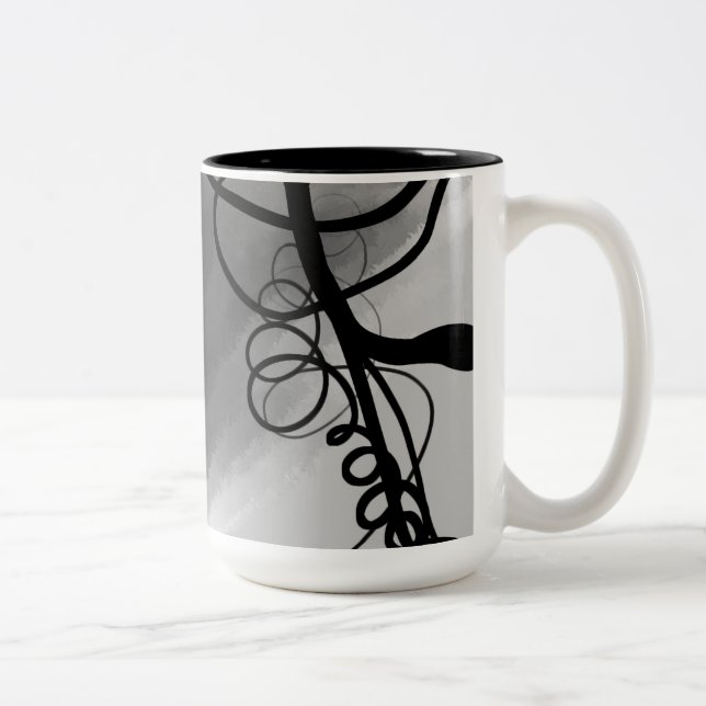 On the Grid: Abstract Grey, Black & White Two-Tone Coffee Mug (Right)