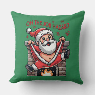 On the Job Hazard Santa on Fire Cushion