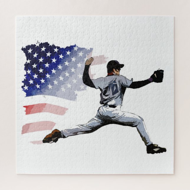 On The Mound - Baseball Pitcher and USA Flag   Jigsaw Puzzle (Vertical)