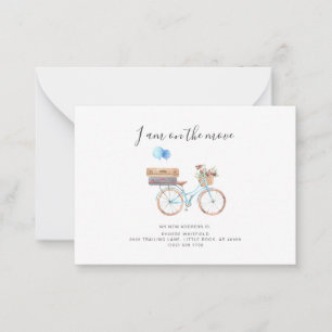 On The Move New Address Watercolor Bicycle Moving Card