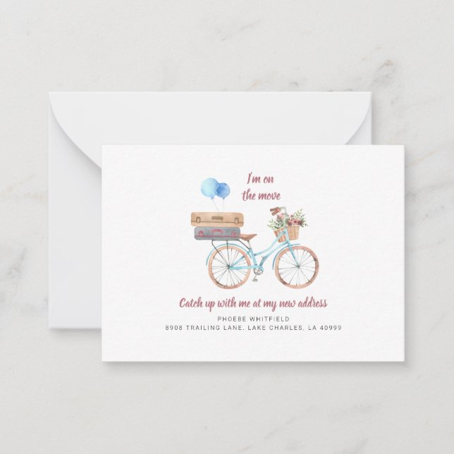 On The Move New Address Watercolor Bike Moving Card (Front)