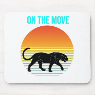 On the Move – Panther Walking Under a Retro Sunset Mouse Pad