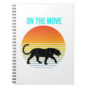 On the Move – Panther Walking Under a Retro Sunset Notebook