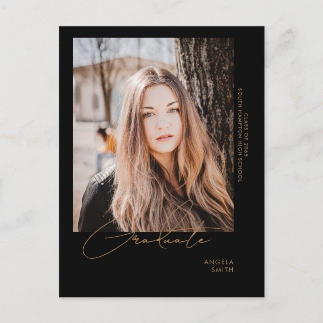 On the Move Photo Black Graduation Announcement  Postcard (Front)