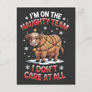 On the Naughty List, I Don't Care at All Cow  Postcard