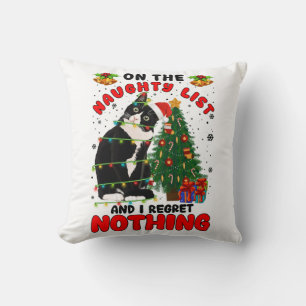 On The Naughty List I Regret Nothing Cat Christmas Cushion