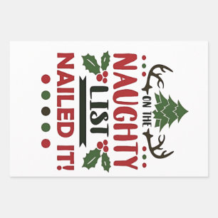 On The Naughty List Nailed It Funny Christmas Wrapping Paper Sheet