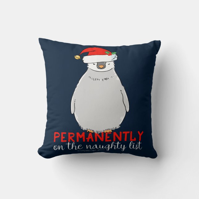 On The Naughty List Penguin Cushion (Front)