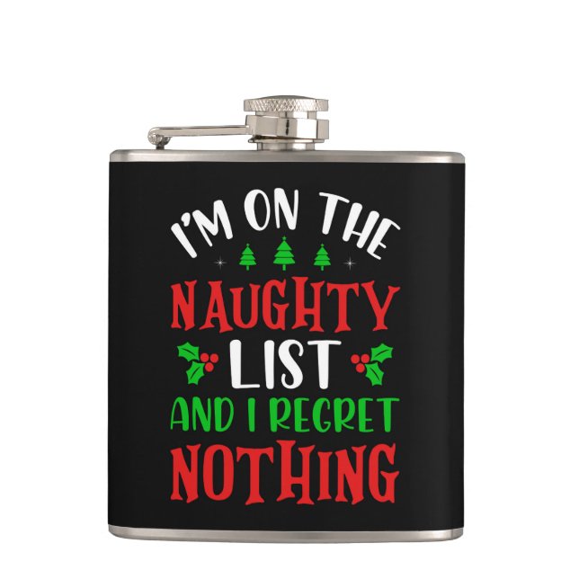 On the Naughty List Quote Hip Flask (Front)