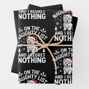 On The Naughty List Regret Nothing Christmas Dog Wrapping Paper Sheet