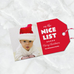 On The Nice List Christmas Photo Gift Tags