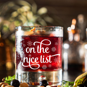 On the Nice List Christmas Whiskey Glass