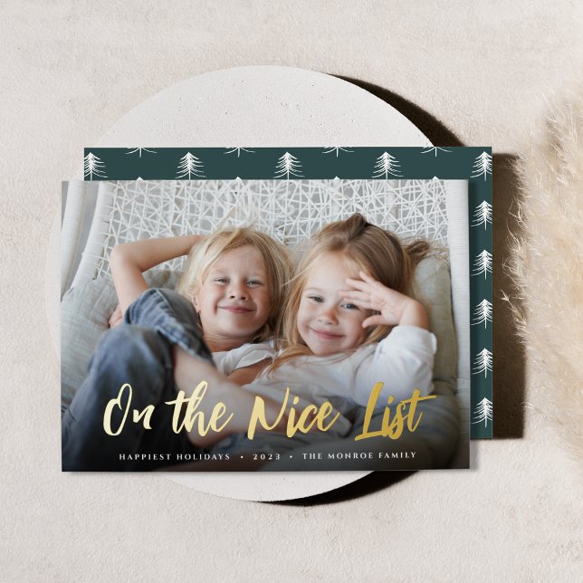 On the Nice List | Full Photo Foil Foil Holiday Card (Creator Uploaded)