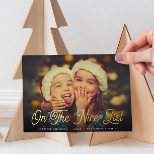 On the Nice List Full Photo Foil Holiday Card