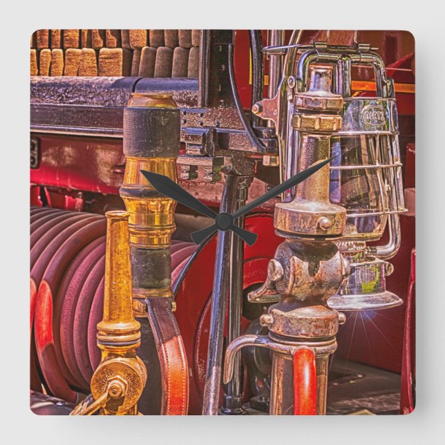 On The Old Firetruck Square Wall Clock (Front)