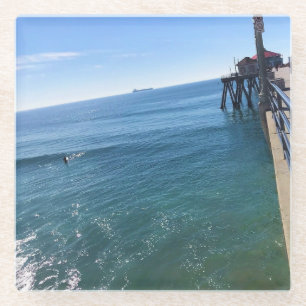 On the Pier, Huntington Beach, California Glass Coaster