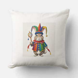 On the pillow a rabbit dressed as a silly cut
