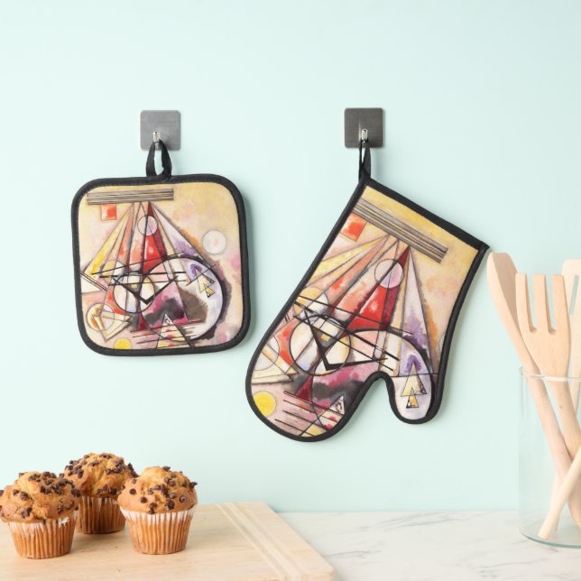 On the Points by Wassily Kandinsky Oven Mitt & Pot Holder Set (Insitu(Hanging))