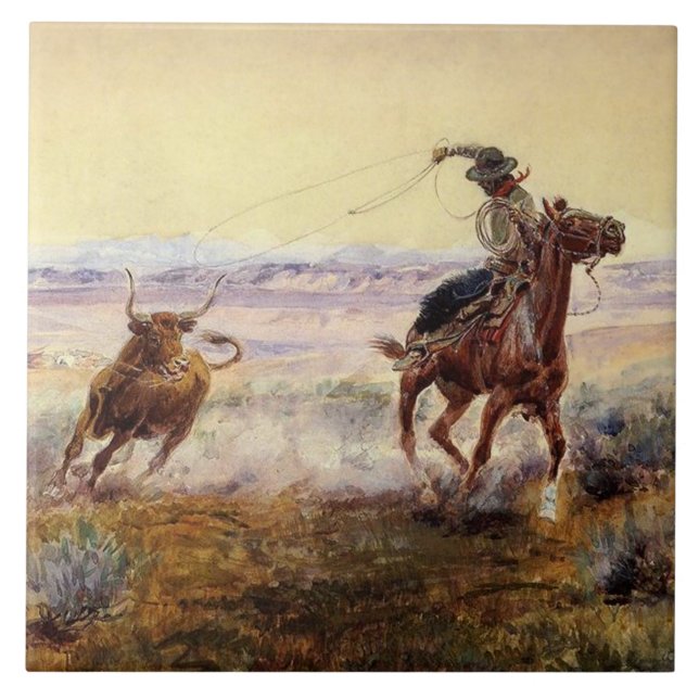 “On the Pond” by Charles M Russell Ceramic Tile (Front)