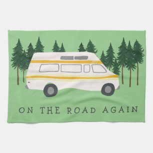ON THE ROAD AGAIN Truck Camping RVing Trees Forest Tea Towel