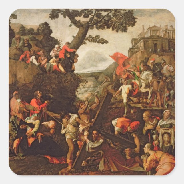 On the Road to Calvary Square Sticker (Front)