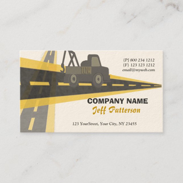 On The Road Tow Truck Automotive Trucking Travel Business Card (Front)