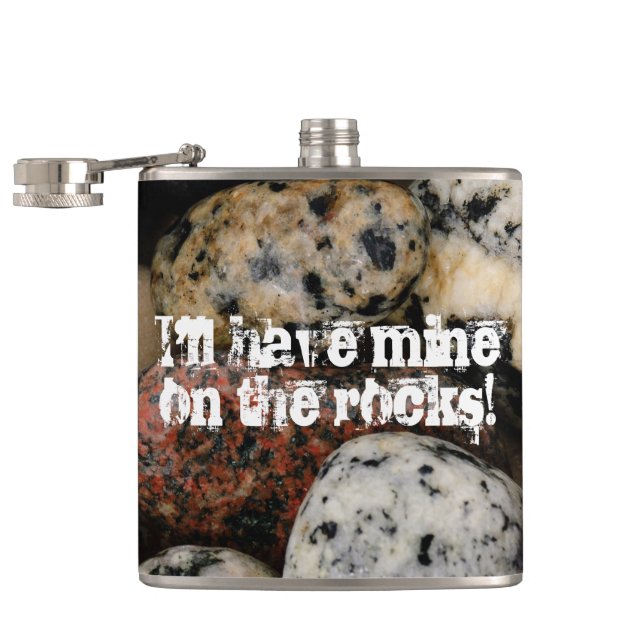 On the Rocks with Colourful Beach Stones Hip Flask (Opened)