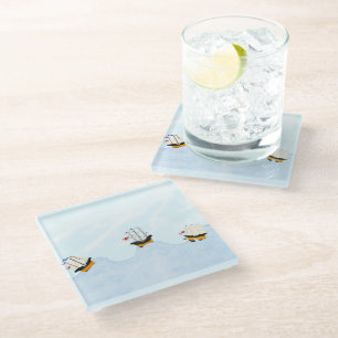 On the Rolling Sea Three Little Ships on Voyage Glass Coaster