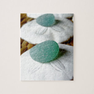 On The Sand Teal Sea Glass Jigsaw Puzzle