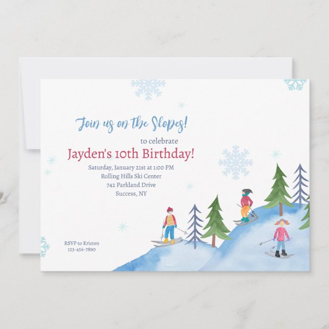 On The Slopes Birthday Party Invitation (Front)